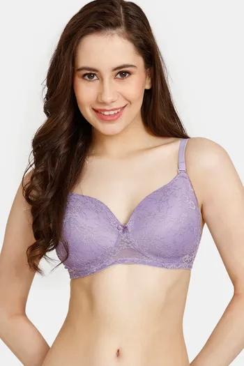 Buy Rosaline Padded Non Wired 3/4th Coverage Lace Bra - Violet Tulip